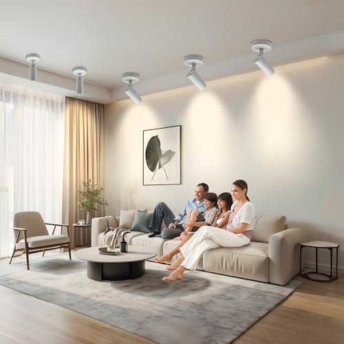Image of LED Ceiling Spotlight 5CCT 2700K /3000K /3500K /4000K /6000K Selectable Dimmable,Spot Light Indoor Adjustable Flush Mount Lights Fixture 12W CRI 90+, White, 3 Pack Tilt Angle Accent Lighting