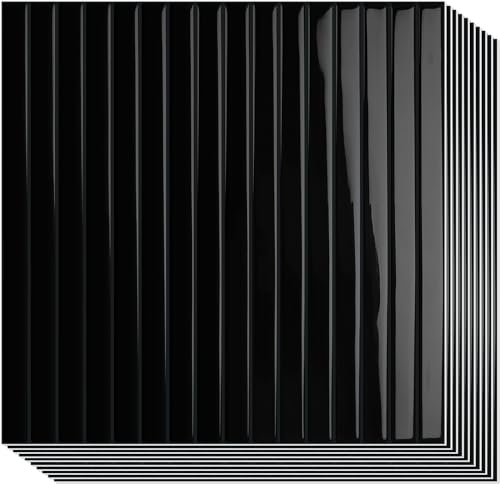 10-Sheet Upgraded Thick Peel and Stick Kitchen Backsplash Tiles,Waterproof Premium Self-Adhesive Wall Tile Stick on Backsplash for Kitchen,Bathroom and Fireplace(Black,12'×12')
