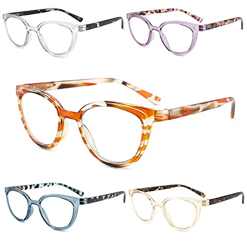 Yuluki 5er-pack Lesebrille Damen Blaulichtfilter Designer Lesehilfe Sehhilfe Leicht Retro Brille Federscharnier 2.0 Cover