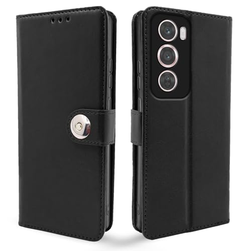 Image of Pikkme Flip Cover Leather Finish | Inside TPU with Card Pockets | Wallet Stand and Shock Proof | Complete Protection Button Flip Case for Oppo Reno 12 Pro 5G (Black)