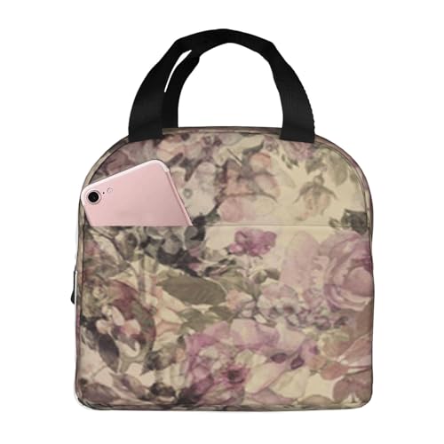 断熱ランチバッグ 大容量 防水 熱漏れ防止 スタイリッシュで丈夫 仕事、学校、アウトドア活動に便利 男女兼用 (カラフルな抽象的なバラとアジサイの花の水彩画の美しい誕生日)