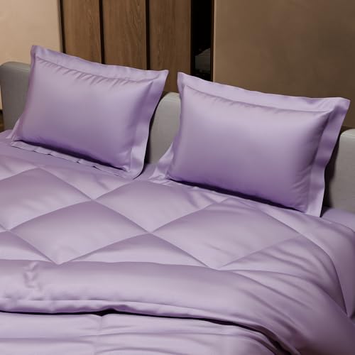 Image of Stoa Paris Satin Comforter Set Double Bed with Satin Bedsheet & Pillow Covers, 300TC Complete Bedding Set, Ideal Gifts for Women, Couples, Bedroom Home Furnishing, Date Night - Lilac Affair