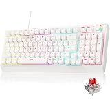 HUO JI ゲーミングキーボード 有線 静音赤軸 96% コンパクト テンキー付き ボリュームノブ搭載 RGBバックライト メカニカルキーボード US配列 人間工学 高耐久 タイピング オフィス/ゲーム用 PC/Mac/PS4/PS5対応（ホワイト）