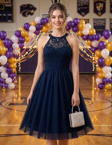 Image of Dressystar Women's Sequin Short Prom Dress Sparkly Halter Tulle Cocktail Party Homecoming Dresses