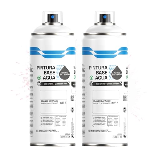 Etrexonline Pintura Spray Ecológica 400ml - Base Agua, Sin Olor - Para Muebles, Metal, Plástico y Madera - Colores Vivos y Permanentes, Cobertura Uniforme - Blanco Satinado, 2 unidades
