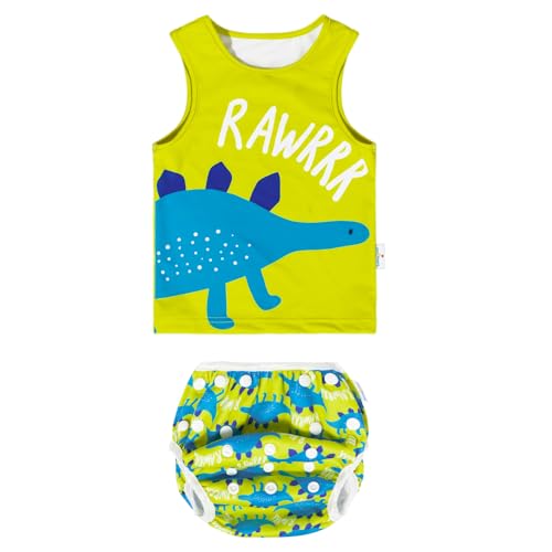 Image of babygoal Baby Swimsuits with Swim Diaper 2-Piece, Tankini Bathing Suit fit Infant Boys Girls 0-12 Months for Swim Lessons-Dinosaur