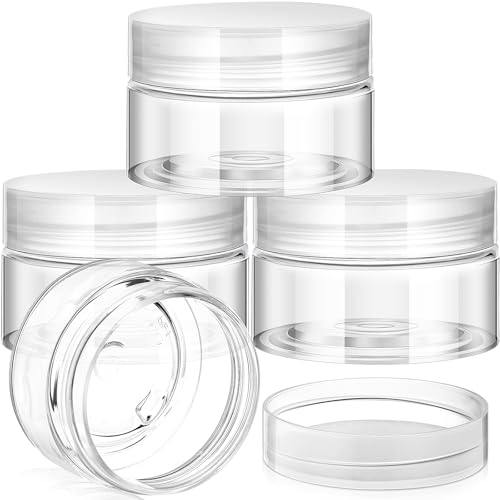 Image of Patelai 4 Pcs Plastic Jars Wide Mouth with Lids,1 Ounce,Clear | Travel Size for Creams Oils, Clear Round Storage Cosmetics Containers, Leak Proof Screw on Lids for Makeup Beauty DIY