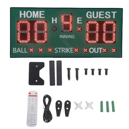 Walfront Multi Functional Electronic Baseball Scoreboard 5 Digit LED with Bright Display Adjustable Brightness Convenient Remote Control for Basketball Score Keeper