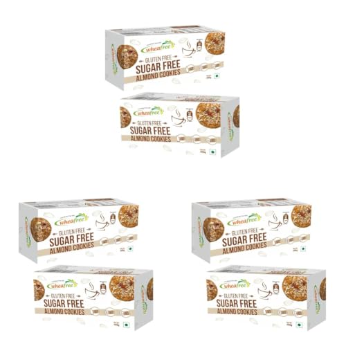 Image of Wheafree Gluten Free Sugarfree Almond Cookies - High Protein & Fibre | Low GI | Low Trans-Fat | Lactose Free - Pack of 6 (200g each)