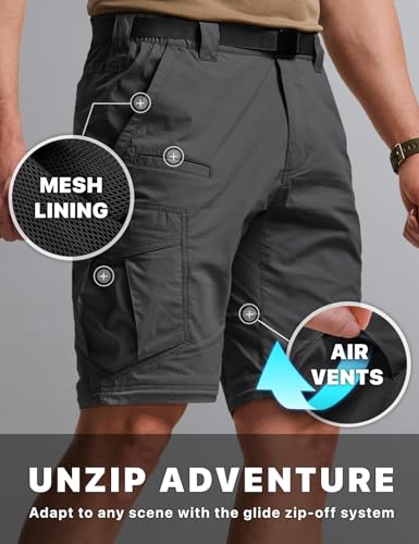 Image of CQR Men's Convertible Cargo Tactical Pants, Water Resistant Outdoor Hiking Pants, Zip Off Lightweight Stretch Work Pants