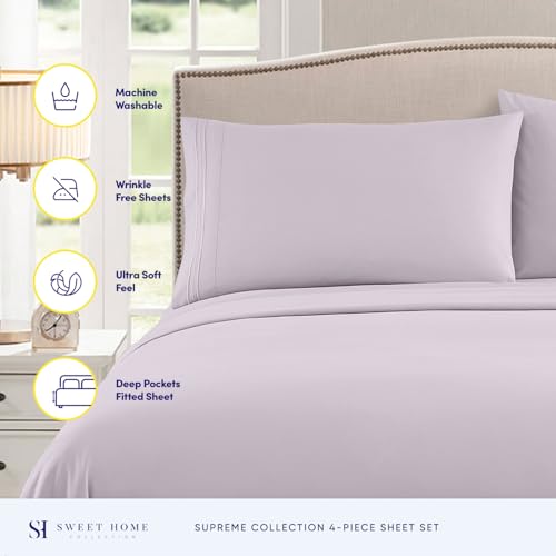 Twin Sheets - Breathable Luxury Sheets with Full Elastic & Secure Corner Straps Built In - 1800 Supreme Collection Extra Soft Deep Pocket Bedding Set, Sheet Set, Twin, Lilac