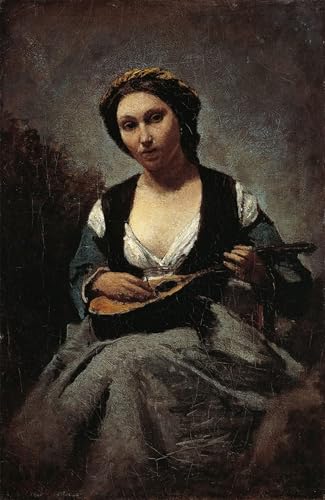 Toile Femme à la mandoline Corot 60x90cm pour habiller un grand mur vide avec élégance