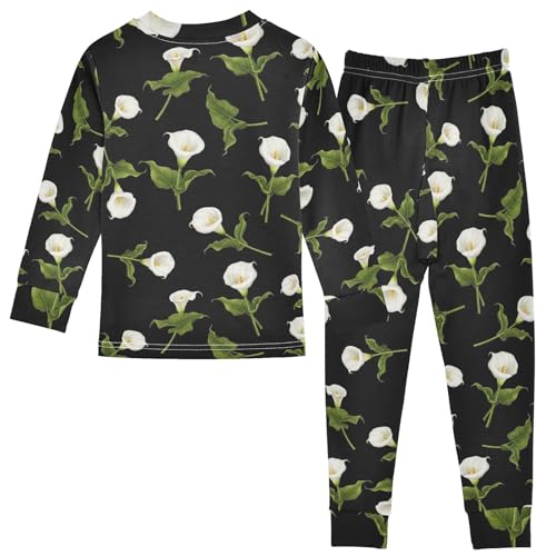ODAWA White Calla Lilies Black Pj Sets Cotton Clothes 18M Fall Pajamas2