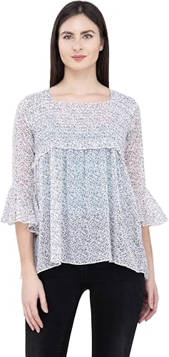 Image of POPWINGS Printed Chiffon Peplum Tops for Women