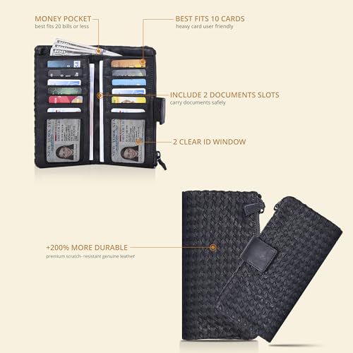Image of Real Leather Women Wallet Leather with RFID Blocking -Trifold Card Holder Designer Ladies Clutch with ID Window Wallets