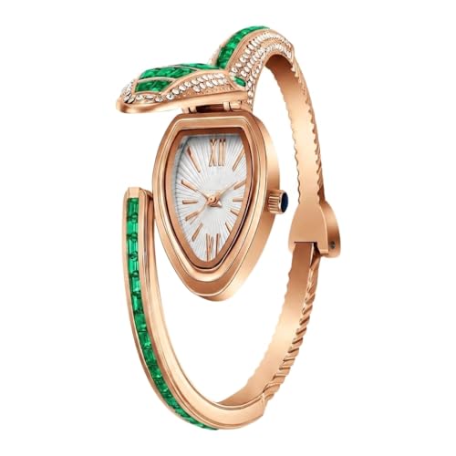 Image of Women's Gold Bracelet Watch | Snake Coil Cuff Style | Crystal Studded Oval Dial | Elegant Jewellery Watch for Women & Girls | Party, Wedding & Festive