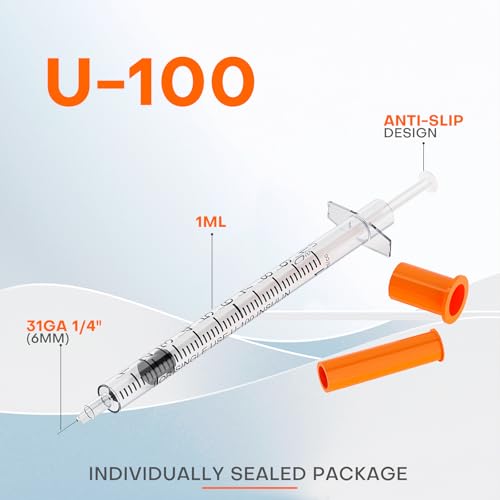 U-100 Laborspritzen, 1 ml/cc, und 31 G, 6 mm, einzeln verpackt, 25 Stück
