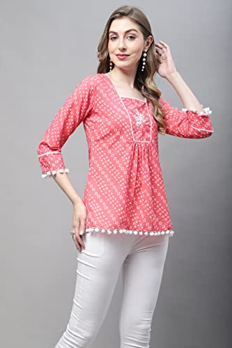 Image of Rajnandini Women's Pure Cotton Bandhej Print Short Western Relaxed Top (Jopljpr709)