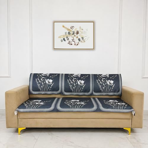 Image of Homerz Premium Waterproof Jasmine Joe Sofa Seat Cover - Floral Printed Sofa Protector | Non-Slip, Washable & Durable Sofa Protector (Grey, 5 (3+2) Seater with Back)