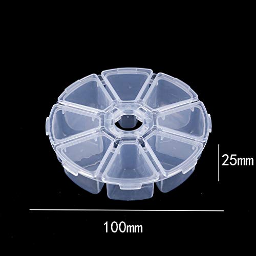 Image of 8 Removable Grid Compartment Clear Round Plastic Storage Box, Jewelry and Crafts Organizer Container with Adjustable Dividers(1 Pack)