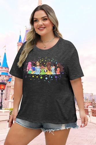 Image of NANYUAYA Plus Size Magic Shirts for Women Castle Kingdom Graphic Magical T Shirt Cute Holiday Princess Tee Vacation Tops