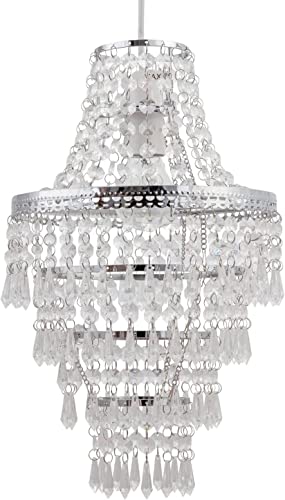 HOMION Chandelier Style Ceiling Light Shade Droplet Pendant Acrylic Crystal Bead Luxury Easy Fit Moroccan Marrakech Moda Spiral Gem Choose Design (Terri 5 Tier) - Image 5