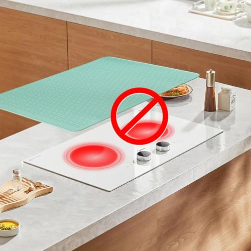 Image of Stove Top Cover for Electric Stove - Food Grade Ceramic Stove top Cover, Silicone XXL Dish Drying Mat, Glass Cooktop Covers, Flat RV Range top Mats (Green Thickened,28x20)