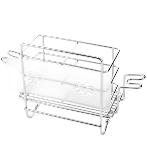 GARVALON Estantería de Baño sin Taladro de Acero Inoxidable Organizador Resistente y Fácil de Limpiar Soporte para Cepillos y Repisas para Ducha y Cocina con Colgador para Vasos
