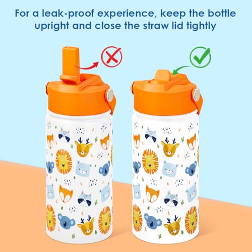 Image of SANDJEST Kid Water Bottle 12oz with Straw Lid - 2-Pack Insulated Stainless Steel Water Bottles for Kids Girls - Travel Cup for Back to School Sports Christmas Birthday (Animals & Sea Animals)