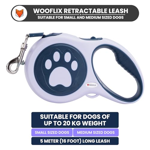 Image of Retractable Dog Leash | 5M Heavy Duty Dog Leash for Small & Medium Size Dogs Upto 20 Kg| Strong Nylon Tape, Anti-Slip Handle, 360 Tangle-Free, One-Click Brake & Pause | (Upto 20 kg Dog, Blue)