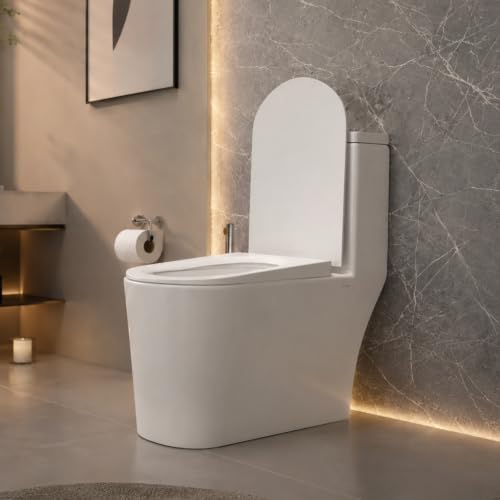 Image of Ruhe Fabia One-Piece Western Commode with Vortex Siphonic Flushing System | White Glossy Finish | S-Trap | Commode for Bathroom | UF Seat Cover, Rubber Gasket & Screws Included