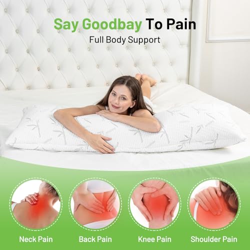 Full Body Pillow with Removable Pillowcase for Adults,(Memory Foam Filling)(Long Pillow for Side Sleepers) (Fluffy and Firm)(Adjustable Filling)(20×54 Inch,White)