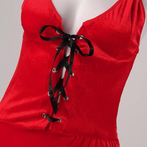 Women's Christmas Lingerie Babydoll Chemise Velvet Santa Costume Pjs Dress - image 8