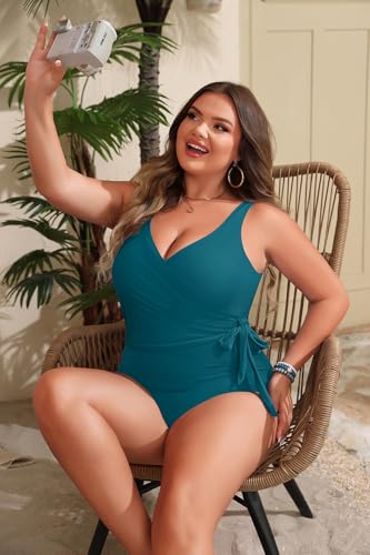 Image of Yonique Plus Size One Piece Swimsuits for Women Tummy Control Bathing Suits Full Coverage Swimwear