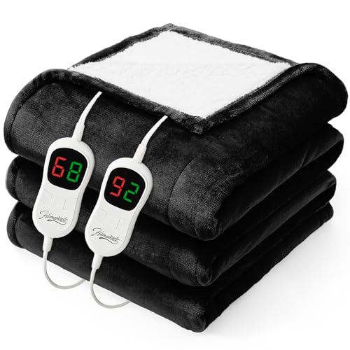 Homemate Heated Electric Blanket Queen Size - 84"x90" Heating Bed Blanket Throw with 10 Heating Levels 8 Hours Auto Off Fast Heating Over-Heat Protection Ultra Soft Flannel ETL Certified, Black