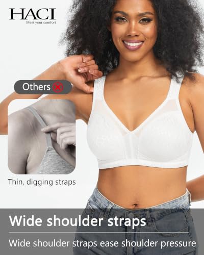 Image of HACI Women Minimizer Bra Full Coverage Everyday Wirefree Unpadded Plus Size