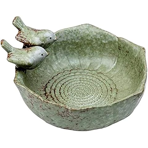 Brteyes Bird Bath Creative Bird Feeder Standing Bird Bowl Ceramic Water Bath,Winterproof Stone with 2 Birds, Bird Bath Feeding Station Garden Balcony Decoration Cover