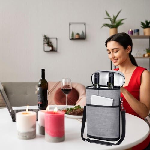 Bolsa enfriadora de vino para 2 botellas, ideal para picnics y paseos con correa de hombro 7