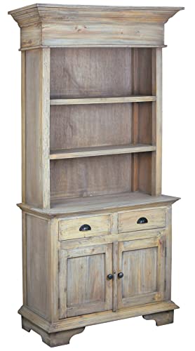 Sunset Trading Cottage Hutch Buffet Server | Open Display Kitchen Pantry Shelves, Storage Doors, Drawers Solid Mahogany Wood Bookcase Cabinet Buffet & Hutch, 41" Wide, Distressed Driftwood Brown #TOP21