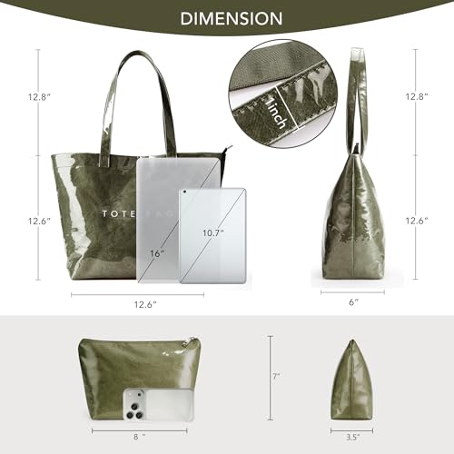 Image of KALIDI PVC Zipper Tote Bag, Jelly Kraft Paper Beach Bag Large Hobo Carry All Travel Shopping Handbag Plastic Shoulder Bag