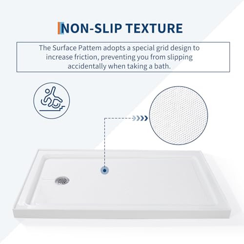 Image of Garvee Shower Base 48'' L x 32'' W with Stainless Steel Drain, Shower Pan ＆ Tray with Non-Slip Texture, Center Drain