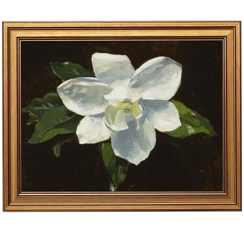 MakeRight Gold Framed Wall Art Vintage Wall Decor Magnolia Canvas Art Floral Pictures Botanical Paintings Flowers Artwork Dark Prints For Kitchen Bedroom Living Room