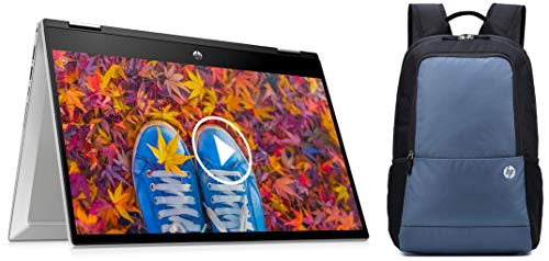 Image of HP Pavilion x360 core i5 10th Gen 14 inch FHD Touchscreen Laptop (8GB /512GB SSD /Win10 /MS Office 2019 /Finger Print Reader /4G LTE /Natural Silver /1.61kg), 14-dw0069tu and Bag Combo
