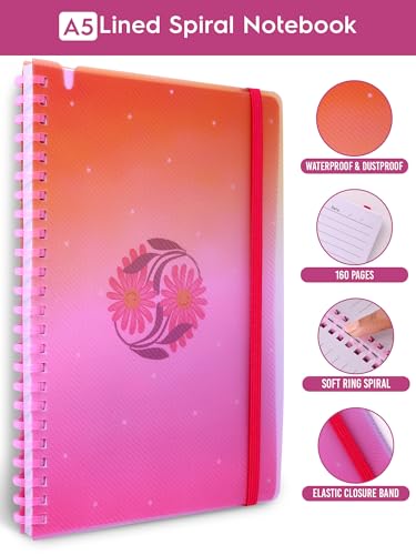 Image of DOODLE A5 Soft Spiral Notebook With Elastic Band Closure & Pen Holder | 160 Ruled Paper | Beautifully Printed PP Cover | Perfect for School, College & Office Use - Radiant Joy