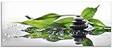 ARTLAND Glasbilder Wandbild Glas Bild einteilig 125x50 cm Querformat Asien Wellness Zen Steine Spa Blätter Reflektion Entspannung S7LT