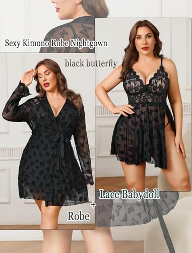 Image of Avidlove Plus Size Lingerie Sexy Lingerie Set Women's Exotic Nightgowns Lace Chemise Lingerie Side Slit Nightdress