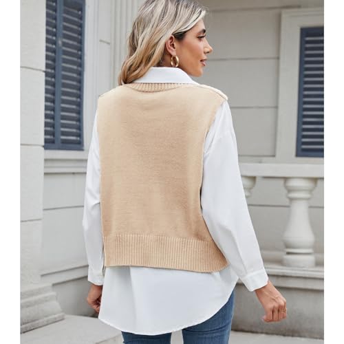 Image of Blostirno Women's Sweater Vest V Neck Sleeveless Casual Ribbed Cable Cropped Pullover Vests Argyle Plaid Knit Tank Tops
