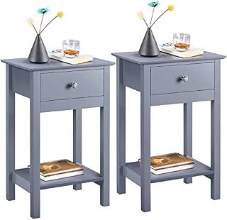 Yaheetech Bedsides Table Set of 2, Side Tables with Drawer and Storage Shelf, Wood Bedside Cabinets Small Nightstand for Living Room/Bedroom, 30x40x61cm, Gray