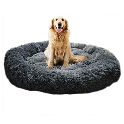 KongEU Deluxe weich Hundebett Sofa waschbar Rundes Plüsch Hundekissen Katzenbett in Doughnut-Form für große und extra große Hunde,Wasserfeste Unterseite-XL:100CM-dunkelgrau