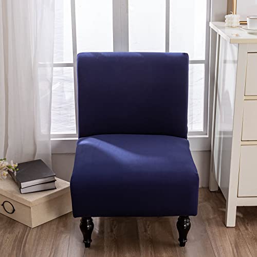 Shilintong Armless Accent Chair Cover, High Stretch Slipper Chair Slipcover Spandex Jacquard Fabric For Bedroom Dining Living Room Office, Removable & Washable, Non-Slip With Elastic Bottom (Navy) #TOP6